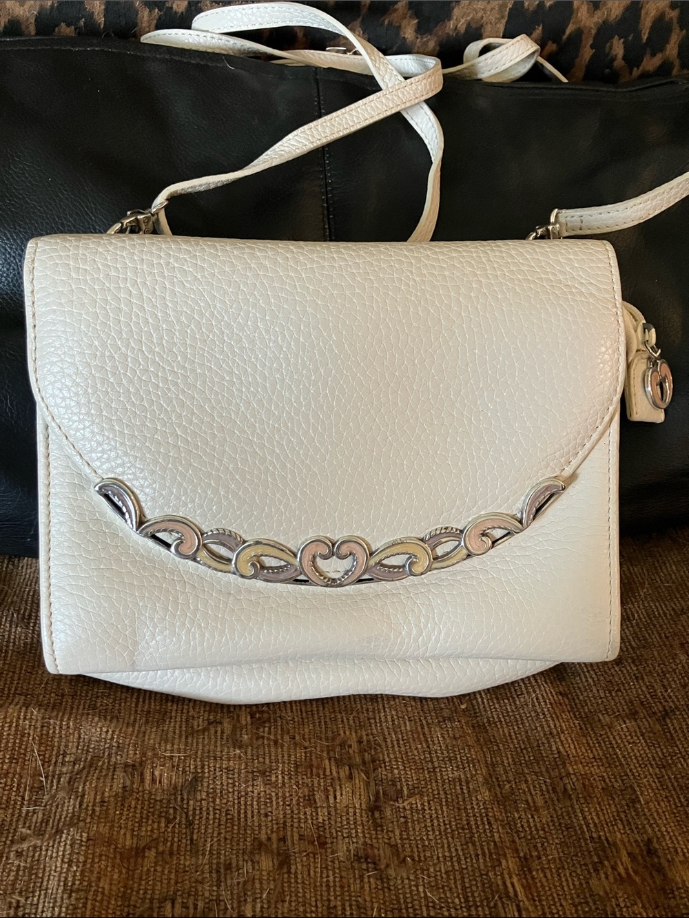 Brighton White Leather organizer Bag with Heart Accent